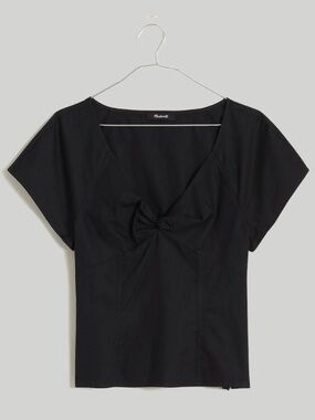 Madewell Cotton Poplin Twist Front Seamed Top Minimalist Quiet Luxury
